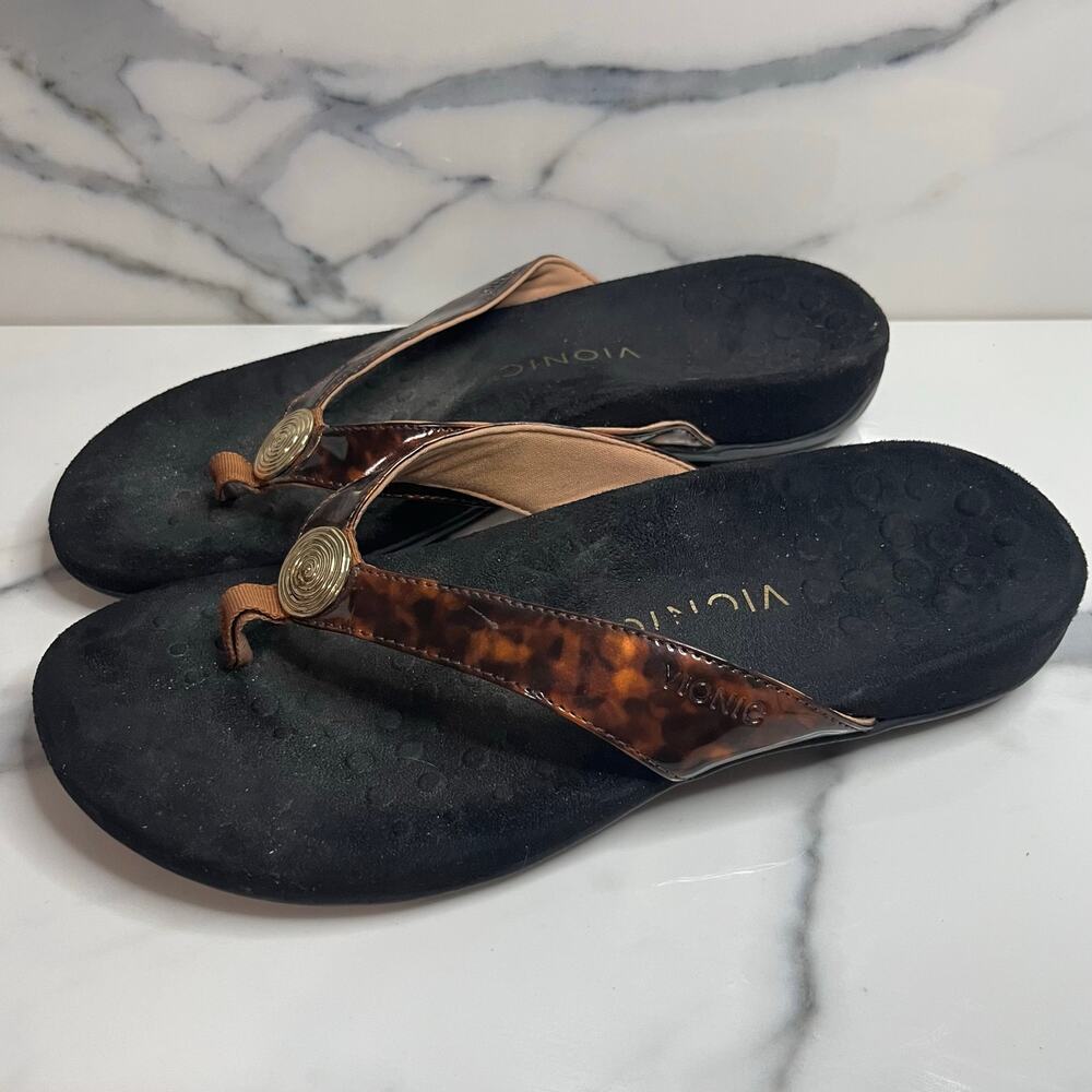 Vionic Women's Brown Tortoise Hilda Thong Flip Flop Sandal Sz 9.5 Comfort - Picture 3 of 4